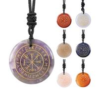 PYRWSM 1 Piece Natural Lapis Obsidian Amethyst Engraved Crystal Rune Talsman Symbols Pendant Necklace