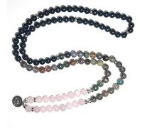 PYRWSM 108 Beaded Natural Stone Bracelet 8mm Black Onyx Rose Quartz Beaded Elastic Cord Wrap Bangle For Women Yoga