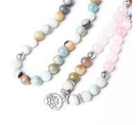 PYRWSM 108 Mala 8mm Natural Amethyst Amazonite Rose Quartz Beaded Elastic Cord Wrap Bracelet Yoga Men And Women Bangle