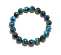 PYRWSM 10mm Natural Tiger Eye Stone Bracelet, Smooth Polished Beads In Gold, Green, And Blue Hues, Adjustable Elastic Bangle