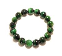 PYRWSM 10mm Natural Tiger Eye Stone Bracelet, Smooth Polished Beads In Gold, Green, And Blue Hues, Adjustable Elastic Bangle