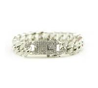 PYRWSM 12MM Lced Out Cuban Link Chain Bracelet For Men Hip Hop Accessory,Silver,Length:18 CM