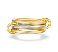 PYRWSM 14K Gold Plated Stackable Rings For Women, Cubic Zirconia Silver & Gold Mixed Metals Multi Ring Set