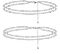 PYRWSM 2-Pcs 14K Gold-Silver-Plated Stainless-Steel Geometric | Bling bohemian adjustable anklet set, tarnish-resistant water-resistant summer-ready women jewelry gift.