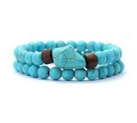 PYRWSM 2-Piece Natural Stone Bead Bracelet Set For Men, Blue Turquoise Volcanic Lava & Wooden Beads With Elastic Band