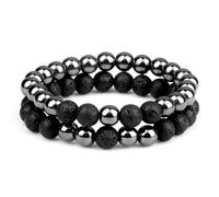 PYRWSM 2pcs 8mm Natural Hematite Black Lava Tiger Eye Beaded Bracelet Set, Elastic Stone Bracelets For Men And Women