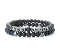 PYRWSM 2Pcs Natural Stone Bracelet Set Men Irregular Healing Hematite Matte Tiger Eyes Beaded Braslet