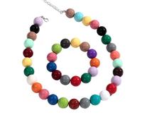 PYRWSM 2Pcs/Set Boho Colorful Acrylic Round Beads Choker Necklace Bracelets Geometric Resin Ball Beaded Party Jewelry Set For Women,pink 2