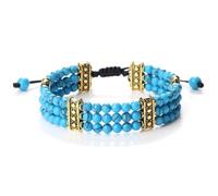 PYRWSM 3 Rows Natural Stone Beads Bracelet, Turquoise Malachite Gemstone Multi-Strand Adjustable Bracelet For Women And Men