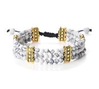 PYRWSM 3 Rows Natural Stone Beads Bracelet, Turquoise Malachite Gemstone Multi-Strand Adjustable Bracelet For Women And Men