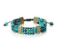 PYRWSM 3 Rows Natural Stone Beads Bracelet, Turquoise Malachite Gemstone Multi-Strand Adjustable Bracelet For Women And Men