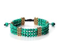 PYRWSM 3 Rows Natural Stone Beads Bracelet, Turquoise Malachite Gemstone Multi-Strand Adjustable Bracelet For Women And Men