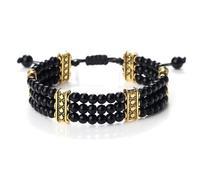 PYRWSM 3 Rows Natural Stone Beads Bracelet, Turquoise Malachite Gemstone Multi-Strand Adjustable Bracelet For Women And Men