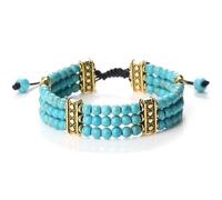 PYRWSM 3 Rows Natural Stone Beads Bracelet, Turquoise Malachite Gemstone Multi-Strand Adjustable Bracelet For Women And Men