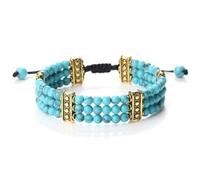 PYRWSM 3 Rows Natural Stone Beads Bracelet, Turquoise Malachite Gemstone Multi-Strand Adjustable Bracelet For Women And Men