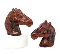 PYRWSM 48mm Natural Stone Horse Head Statue Healing Crystal Amethyst Rose Quartz Hand Carved Animal Figurine Gem Crafts Home Decor,Red Mahogany