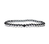 PYRWSM 4mm Handmade Natural Stone Bead Bracelet, Hematite Cross Charm Men's Wristband