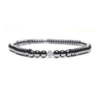 PYRWSM 4mm Handmade Natural Stone Bead Bracelet, Hematite Cross Charm Men's Wristband