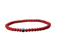 PYRWSM 4mm Natural Stone Evil Eye Bracelet, Obsidian Hematite Elastic Bangle For Men 19.5cm Length