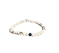 PYRWSM 4mm Natural Stone Evil Eye Bracelet, Obsidian Hematite Elastic Bangle For Men 19.5cm Length