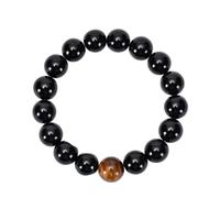 PYRWSM 8-12mm Natural Black Agate Bracelet, Handmade Buddha Bead Stone Bracelet For Men, Elastic Rope Bracelets Jewelry Gift