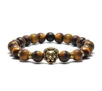 PYRWSM 8MM Tiger Eye Bead Bracelet, Leopard & Lion Head Bracelets, Natural Stone Beaded Buddha Charm Bracelet For Men Jewelry Gifts