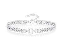 PYRWSM A-Z Initial Cuban Chain Bracelets For Men Women, Silver Color Stainless Steel Curb Links, Letters Name Charm Bracelet,D