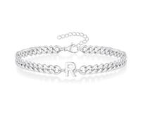 PYRWSM A-Z Initial Cuban Chain Bracelets For Men Women, Silver Color Stainless Steel Curb Links, Letters Name Charm Bracelet,R