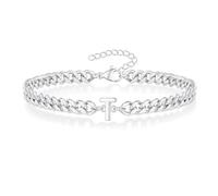 PYRWSM A-Z Initial Cuban Chain Bracelets For Men Women, Silver Color Stainless Steel Curb Links, Letters Name Charm Bracelet,T