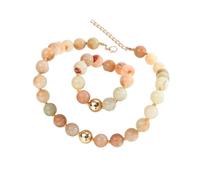 PYRWSM Acrylic Multicolor Round Beads Necklace Bracelet Set Resin Geometric Beaded Choker Necklaces Jewelry,light Brown