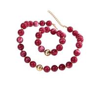 PYRWSM Acrylic Multicolor Round Beads Necklace Bracelet Set Resin Geometric Beaded Choker Necklaces Jewelry,red