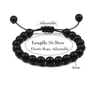 PYRWSM Adjustable Couples Bracelet Set, 8mm Black White Natural Stone Braided Macrame Bracelets For Women And Men