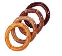 PYRWSM Bamboo Tube Acrylic Stack Elastic Bracelets Set For Women Men Vintage 4pcs Chunky Big Elbow Beaded Cuff Bangle Boho Jewelry