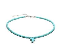 PYRWSM Bohemia Women Choker Necklace 16 Inch Natural Blue Red Howlite Stone Short Cross Beach Surfing Casual Neck Accessories