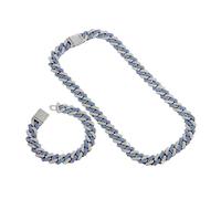 PYRWSM Box Buckle 15mm Strip Cuban Chain Explosive Light Full rhinestone Multicolor Men's Bracelet Necklace Accessories,Diameter: 20Cm And 50cm Sets