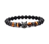 PYRWSM Bracelet Men Black Matte Agates Bead Vintage Yellow Red Blue Tiger Eye Natural Stone Hand Medieval Wolf Head