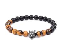 PYRWSM Bracelet Men Black Matte Agates Bead Vintage Yellow Red Blue Tiger Eye Natural Stone Hand Medieval Wolf Head