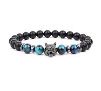 PYRWSM Bracelet Men Black Matte Agates Bead Vintage Yellow Red Blue Tiger Eye Natural Stone Hand Medieval Wolf Head