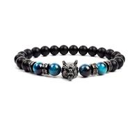 PYRWSM Bracelet Men Black Matte Agates Bead Vintage Yellow Red Blue Tiger Eye Natural Stone Hand Medieval Wolf Head