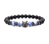 PYRWSM Bracelet Men Black Matte Agates Bead Vintage Yellow Red Blue Tiger Eye Natural Stone Hand Medieval Wolf Head