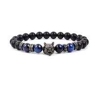 PYRWSM Bracelet Men Black Matte Agates Bead Vintage Yellow Red Blue Tiger Eye Natural Stone Hand Medieval Wolf Head