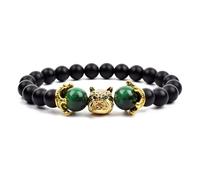 PYRWSM Bracelet Men Black Matte Agates Bead Vintage Yellow Red Blue Tiger Eye Natural Stone Hand Medieval Wolf Head