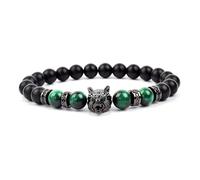 PYRWSM Bracelet Men Black Matte Agates Bead Vintage Yellow Red Blue Tiger Eye Natural Stone Hand Medieval Wolf Head