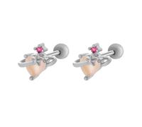 PYRWSM Copper Inlaid Zirconia Stud Peach Shape Stud Ear Pierce Accessory