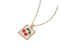 PYRWSM Cute Red Enamel Fruit Pendant Necklace For Women, Stainless Steel Cherry Strawberry Apple Mushroom Charm Waterproof Dainty Chain Sweet Daily Jewelry Gift