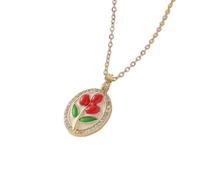 PYRWSM Cute Red Enamel Fruit Pendant Necklace For Women, Stainless Steel Cherry Strawberry Apple Mushroom Charm Waterproof Dainty Chain Sweet Daily Jewelry Gift