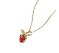 PYRWSM Cute Red Enamel Fruit Pendant Necklace For Women, Stainless Steel Cherry Strawberry Apple Mushroom Charm Waterproof Dainty Chain Sweet Daily Jewelry Gift