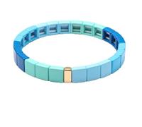 PYRWSM Enamel Charm Lady Rainbow Bracelet Stacked Colorful Beaded Bracelet Gradient Geometric Square