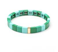 PYRWSM Enamel Charm Lady Rainbow Bracelet Stacked Colorful Beaded Bracelet Gradient Geometric Square