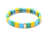 PYRWSM Enamel Charm Lady Rainbow Bracelet Stacked Colorful Beaded Bracelet Gradient Geometric Square